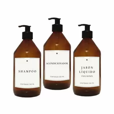 3 Dispensers de vidrio color ambar jabon liquido, shampoo y acondicionador
